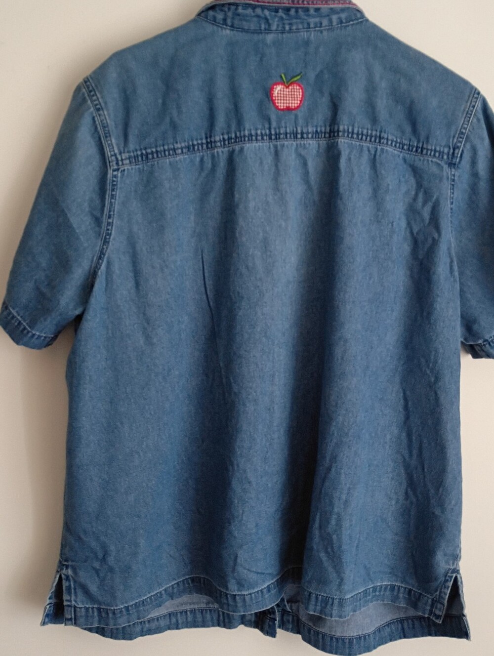 Vintage Embroider Applique ABC Teacher Educator School Demin Top Pencil Apple - Picture 8 of 9